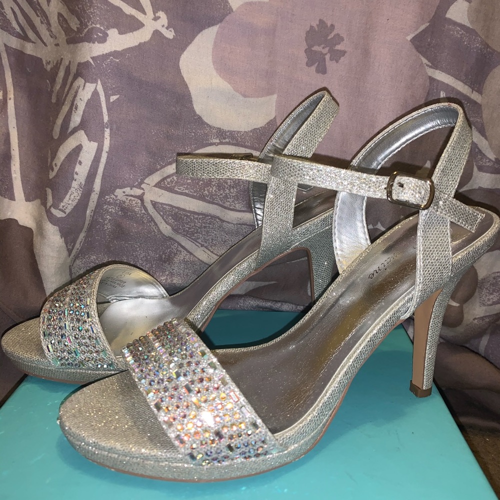 silver heels with rhinestones